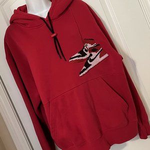 Nike Air Jordan Embroidered Sneakers Red Hooded Pullover Sweatshirt Size Men's L